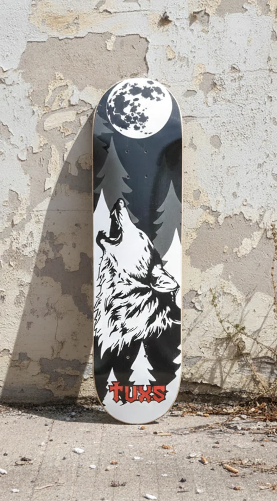 Deck Tabla de Skate Tuxs Guatambu Premium Night Series WOLF Lobo