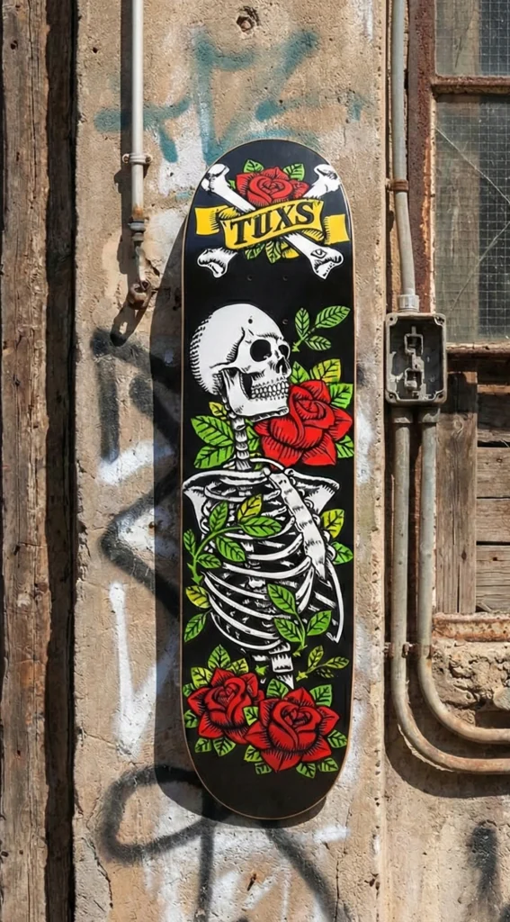 Deck Tabla de Skate Tuxs Guatambu Premium SKULL ROSES