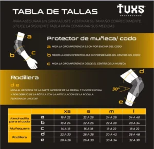 Protecciones Tuxs Pack Pro - Set Coderas, rodilleras y muñequera tipo guante protector de manos