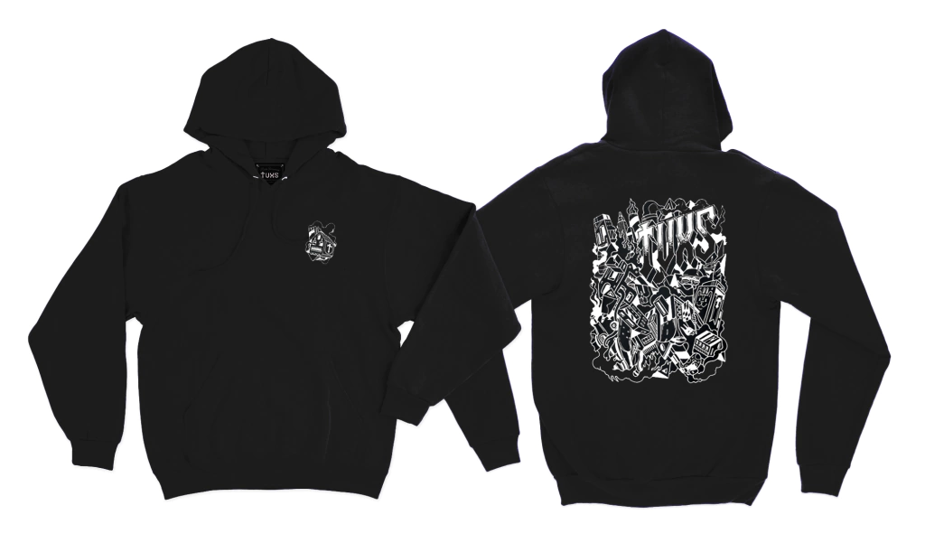 Buzo Canguro Tuxs Hoodie Caos Negro Frisa